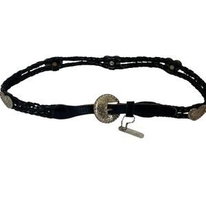 Capezio Womens Black Leather Western Braided Belt Heart Conchos Size Large